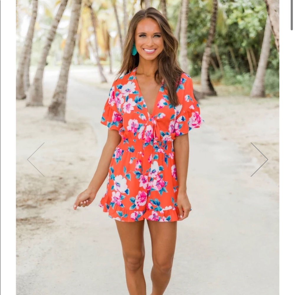 Imagine a New Start Floral Tie Up Romper Orange